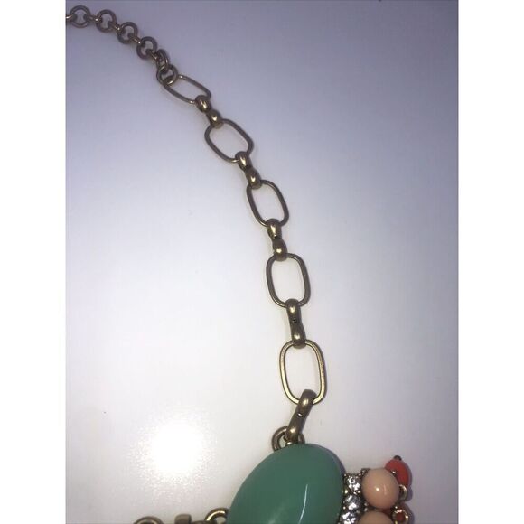 J CREW Teal, Orange, Peach, GLASS & CRYSTAL DRAMATIC RUNWAY NECKLACE Vintage - Picture 5 of 13